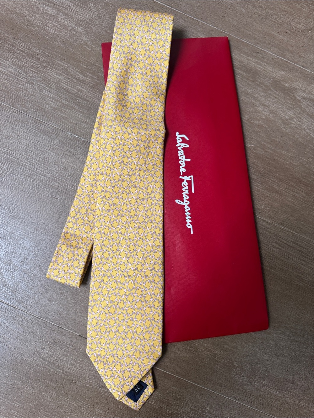 Salvatore Ferragamo Yellow and Gold Micro-Pattern Silk Tie